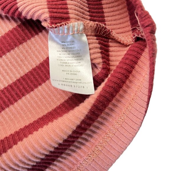 Pink Striped T Shirt Womens Size Large Cap Short Sleeve Dip Fitted Tee - Picture 6 of 7
